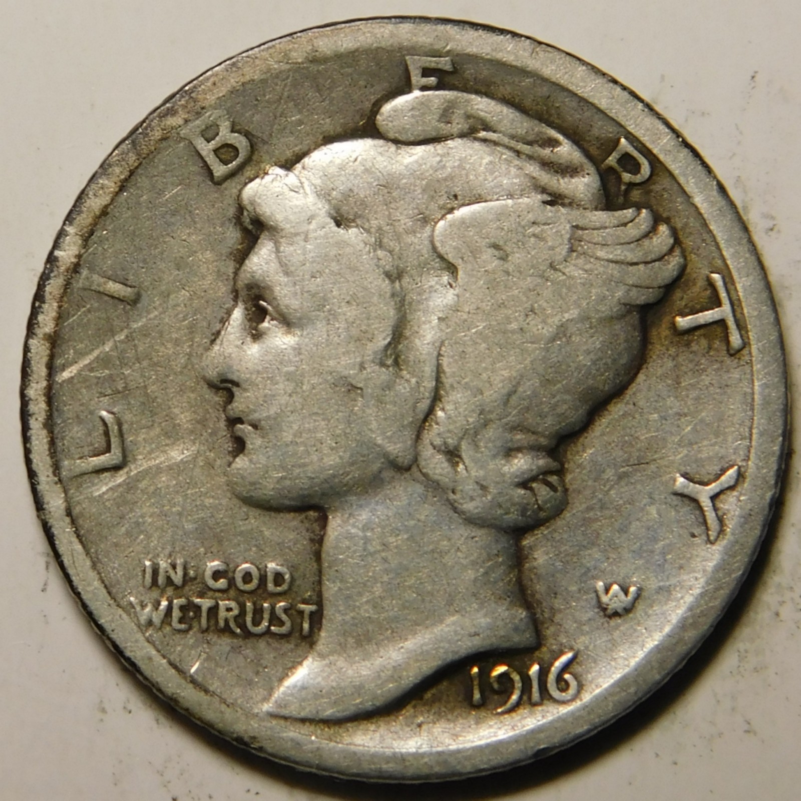 1916 P Mercury Dime 90% Silver F-VF   "Actual Coin Pictured- Not Cleaned"