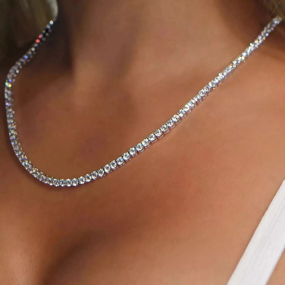 17CT Round Cut Lab Created 14K White Gold Finish Diamond Women Tennis Necklace