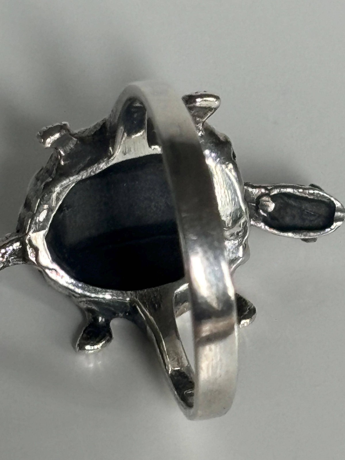 Sterling silver marcasite designer signed ring turtle with moving head size 8.75