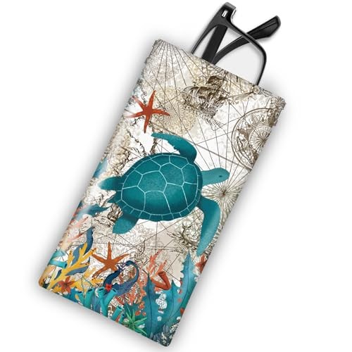 Soft Sunglasses Eyeglass Glasses Case,7x3.5inch Portable PU Leather Sea Turtle