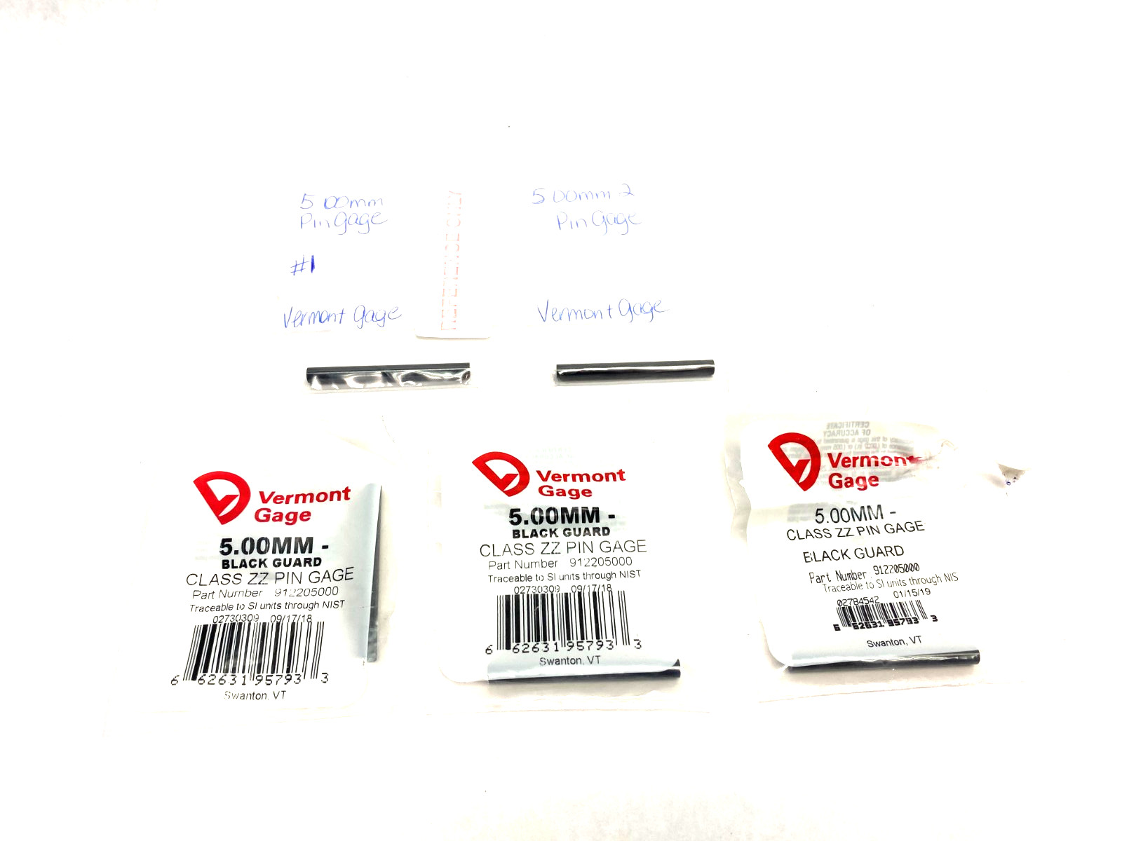 Vermont Gage 912205000 Class ZZ Black Guard Pin Gage LOT OF 5