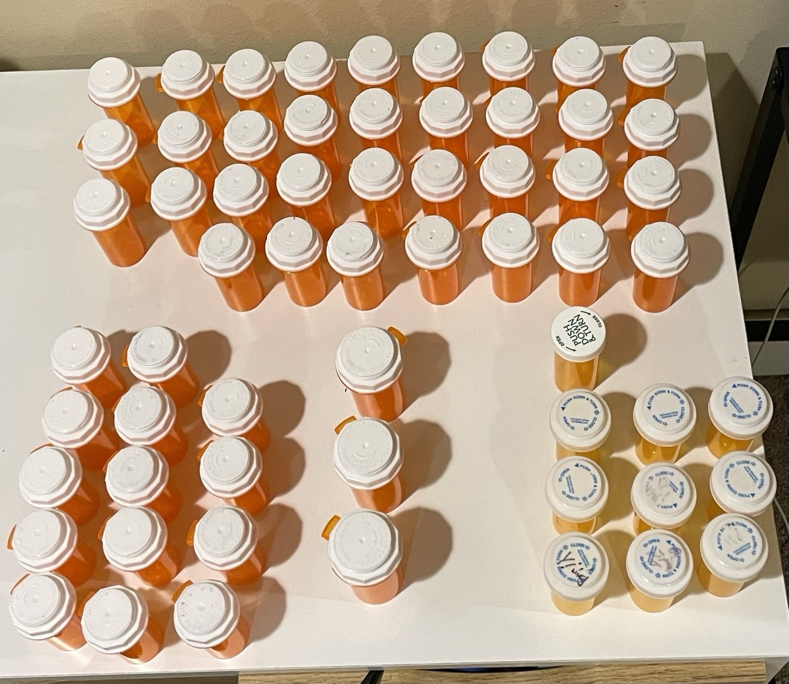 Lot of 61 Empty Plastic Pill Bottles Mixed Sizes Craft Storage Organizer Contain