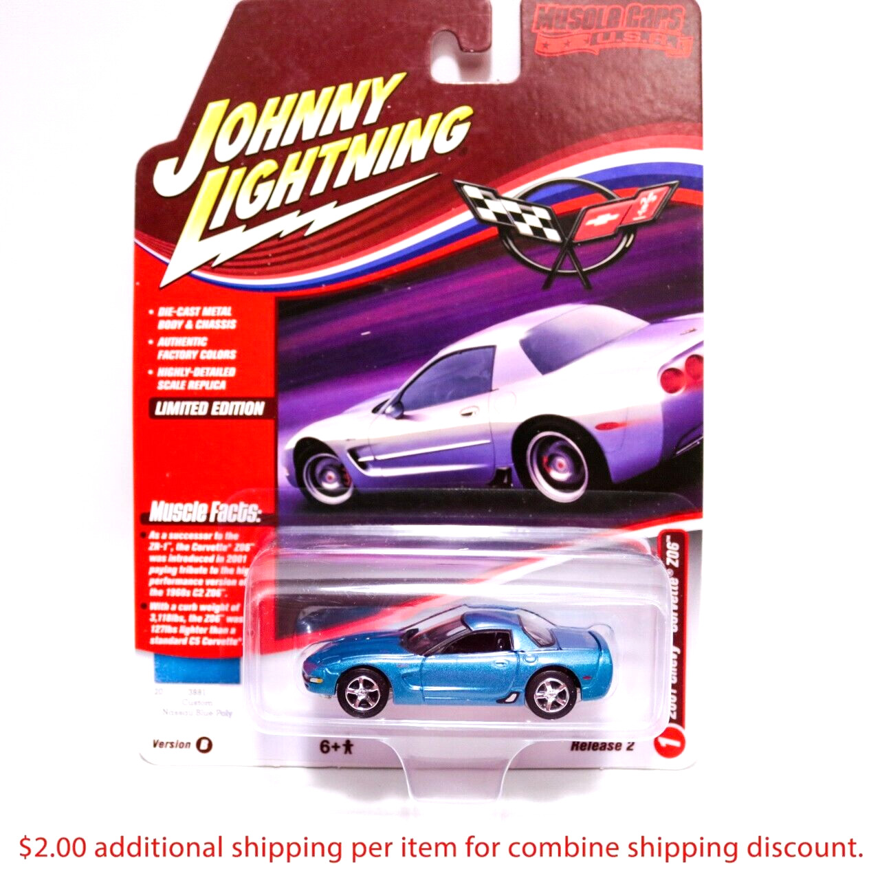 Johnny Lightning 2001 Chevy Corvette Z06 Diecast Metal Model Car "Muscle Cars"