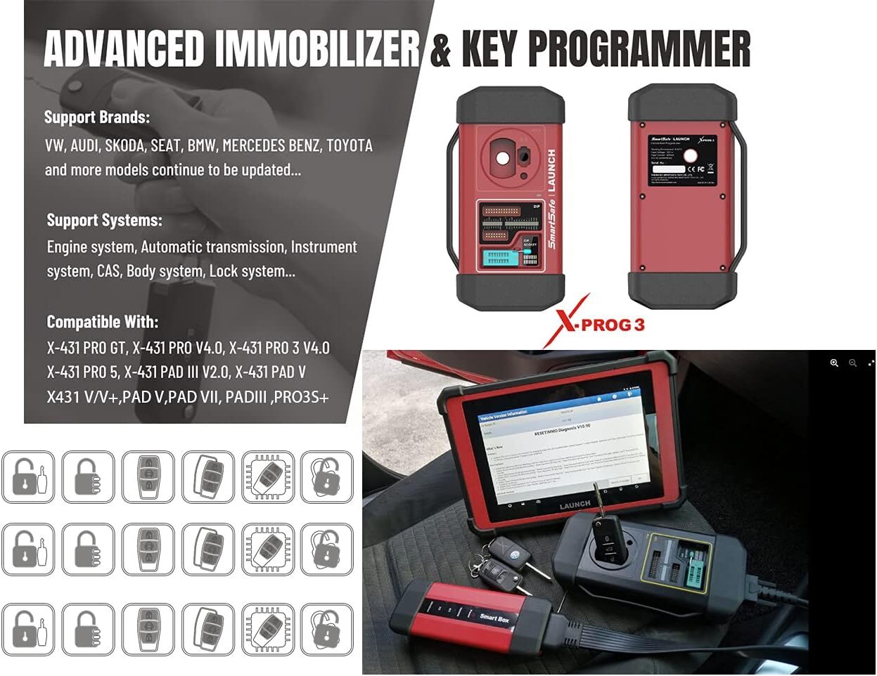 Launch X-Prog 3 Advanced Immobilizer & Key Programmer for X431 V PRO 5 PAD V VII