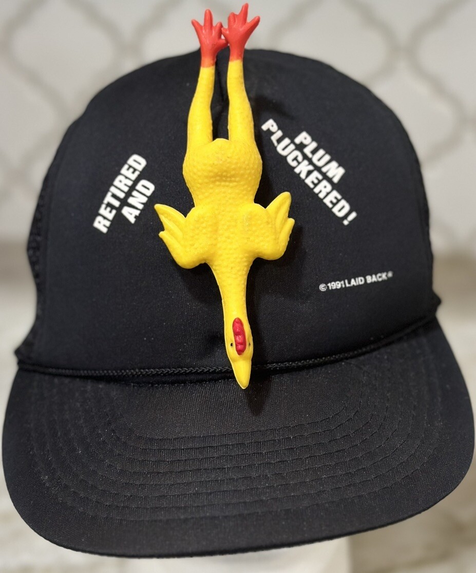 VTG Hat Retired 90s Rubber Chicken Gag Joke Plum Pluckered Laid Back