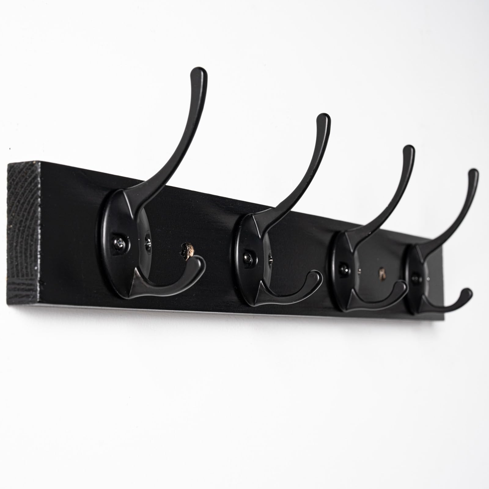 1 Pack Wall Mounted Wooden Hat Rack,4 Hooks Entryway(Black)