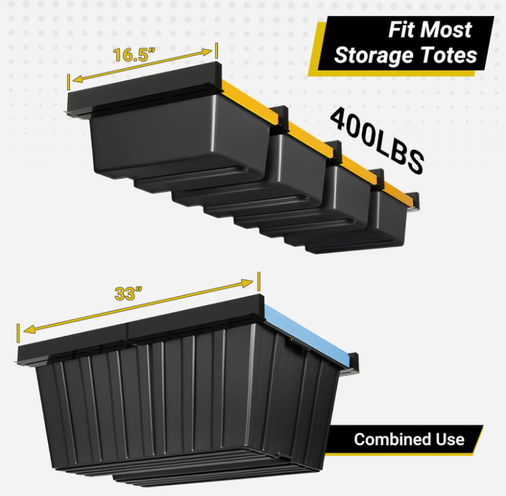 Garage Ceiling Storage Rack 4‑Bin Duty 400LB Utility Tote Organizer Pro Set