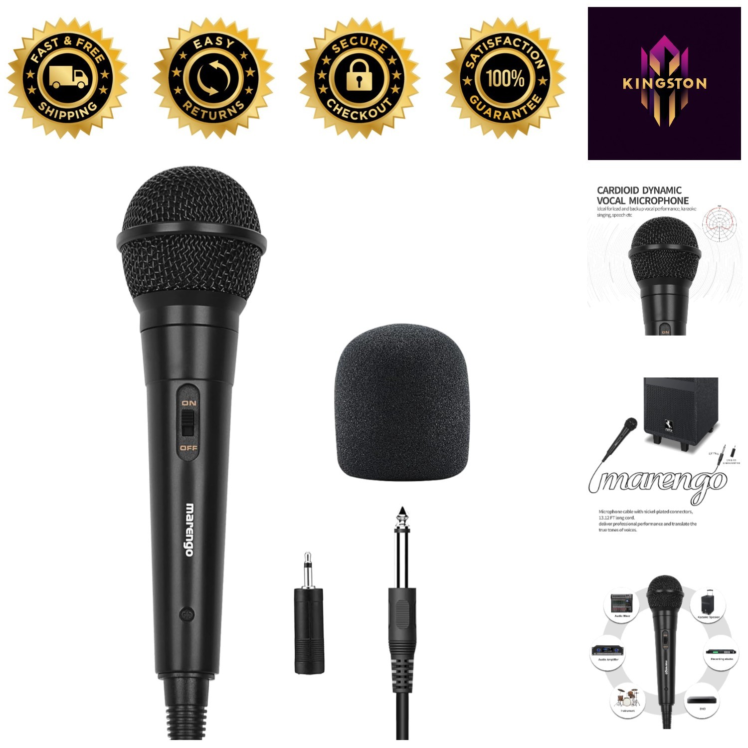Versatile Handheld Mic with Noise Reduction & 13ft Cord for Performers - Black