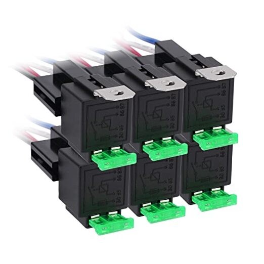 12V 40A Relay with 30A Fuse DC SPST Fused Normally Open 1NO, 14 AWG 4 Pin 6