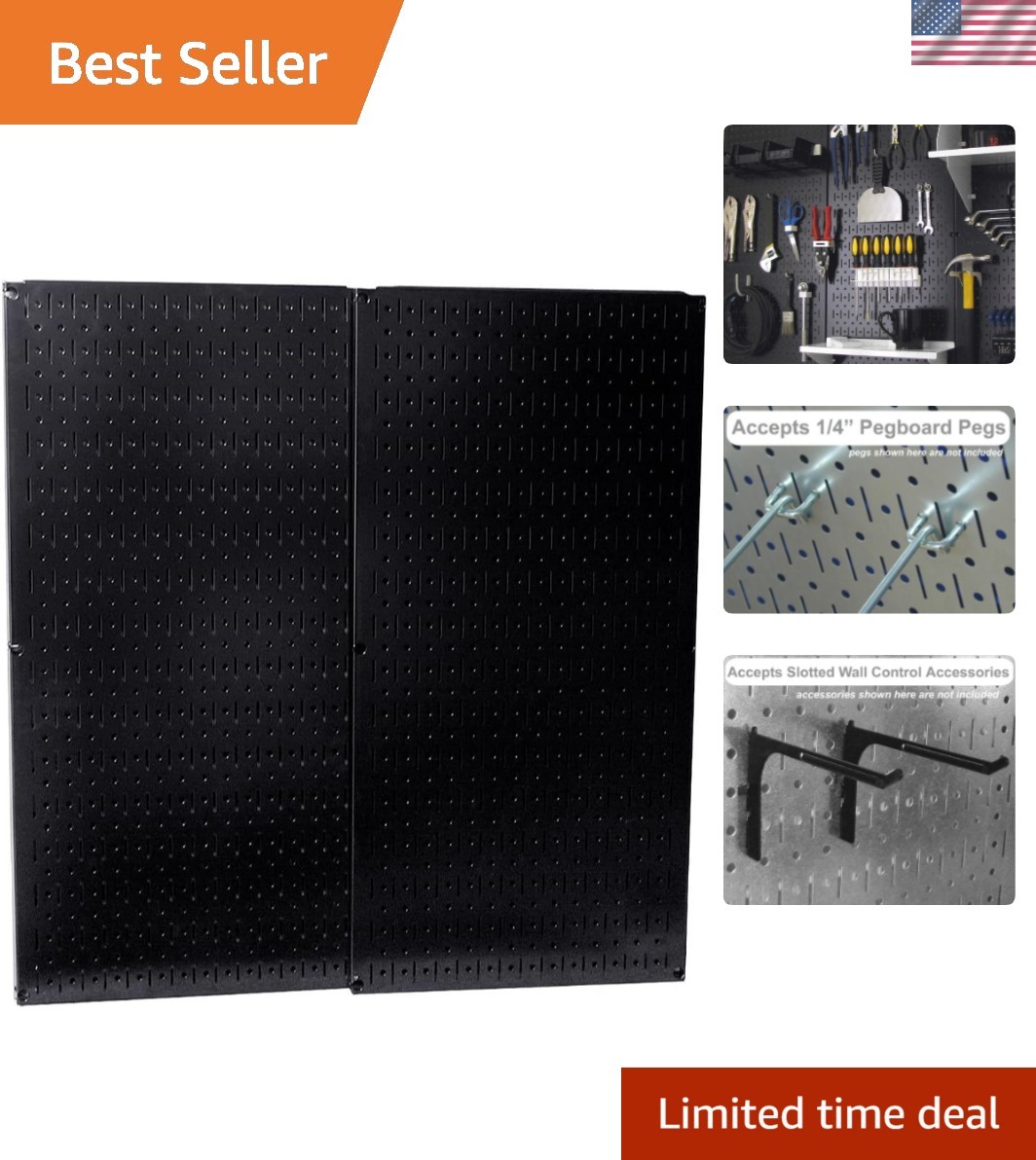 30-P-3232B Black Metal Pegboard Pack - 2 32" Tall x 16" Wide Black Pegboards