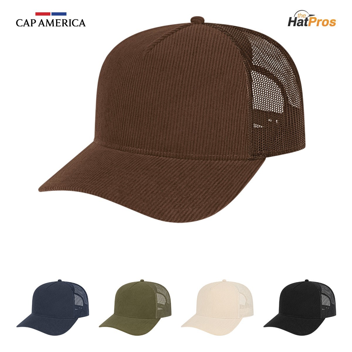 Cap America i3021 Corduroy Trucker Hat 5 Panel Mesh Back Snapback Cap