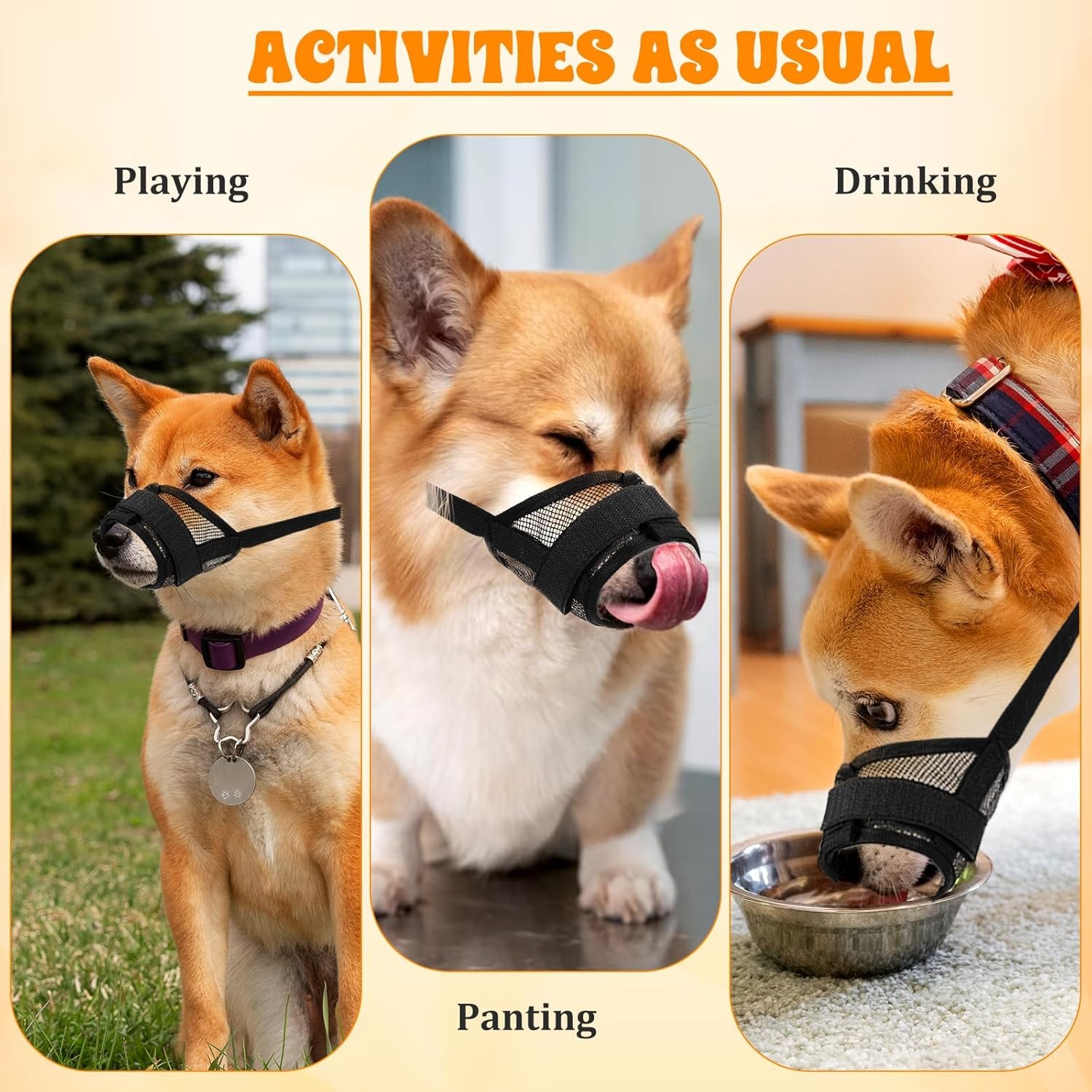 3Pcs Dog Muzzle Soft Mesh Muzzle Small Medium Large Dogs Adjustable Strap