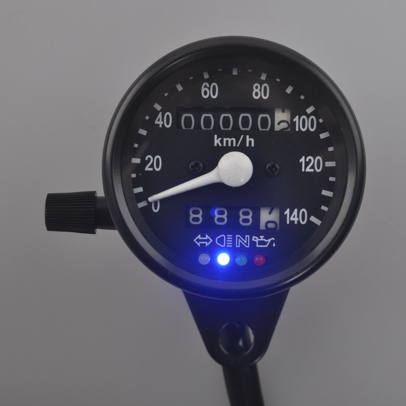 Motorcycle Universal Mini Speedometer Odometer Gauge Indicator Light 12V Black
