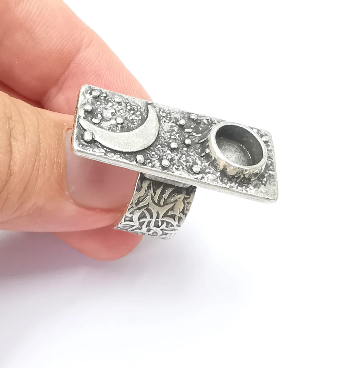 Sky Crescent Moon Ring Blank Setting Cabochon Mounting Adjustable Resin Base