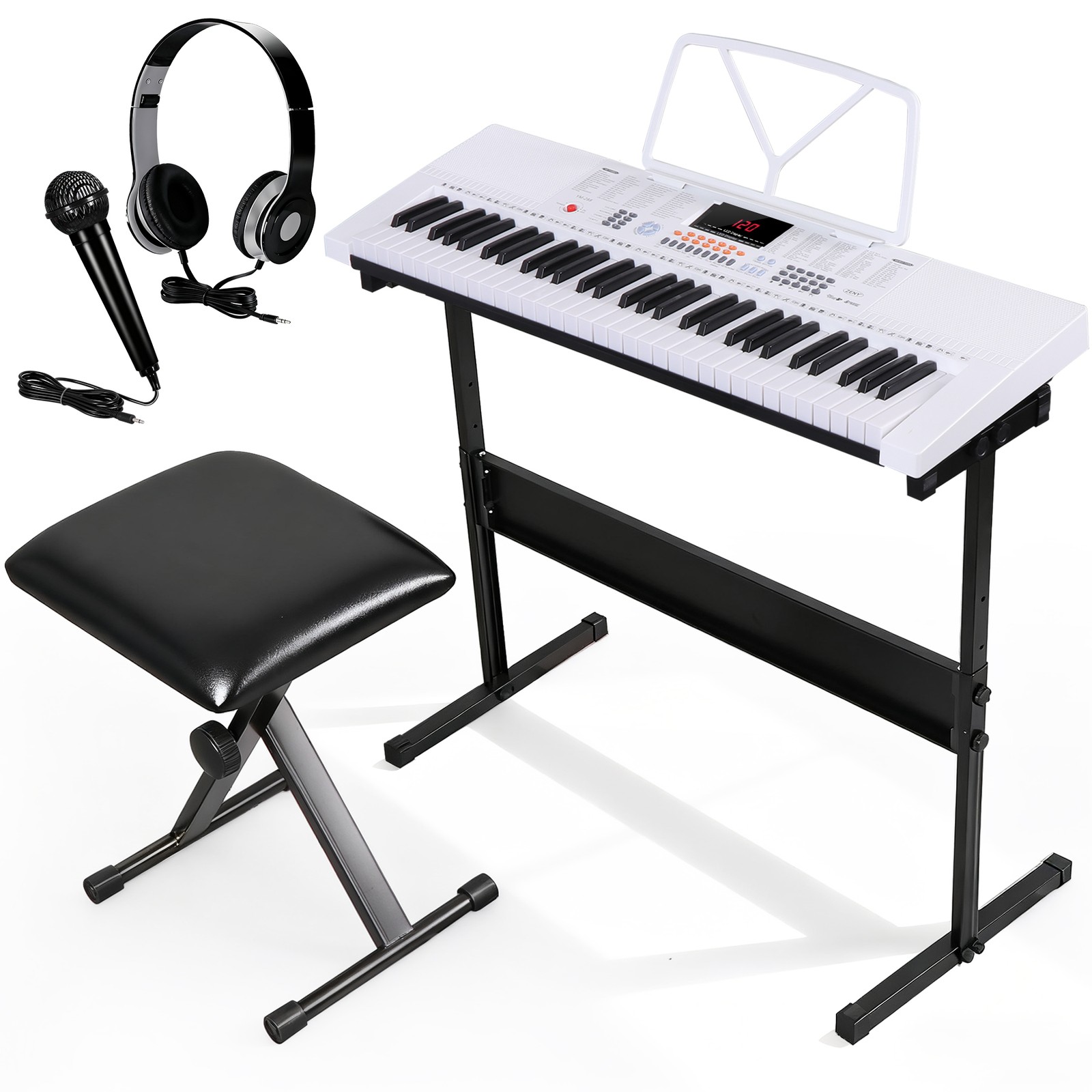 61-Key Electric Keyboard Piano Built In Speakers w/Headphones, Microphone White