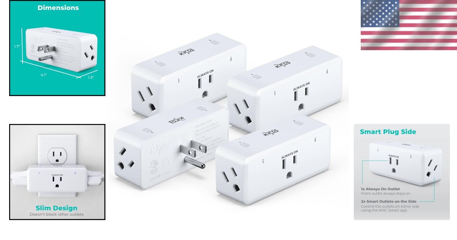 4-Pack Smart Plug Set - Independent Control & 3-Outlet Extender for Smart Homes