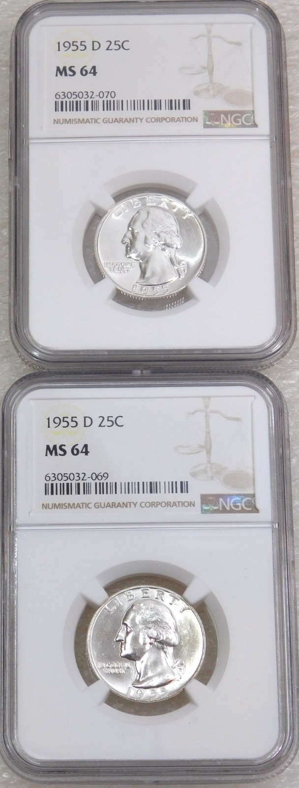1955-D Washington Quarter NGC MS64 Frosty White New Holder lot of 2 coins #R324Q