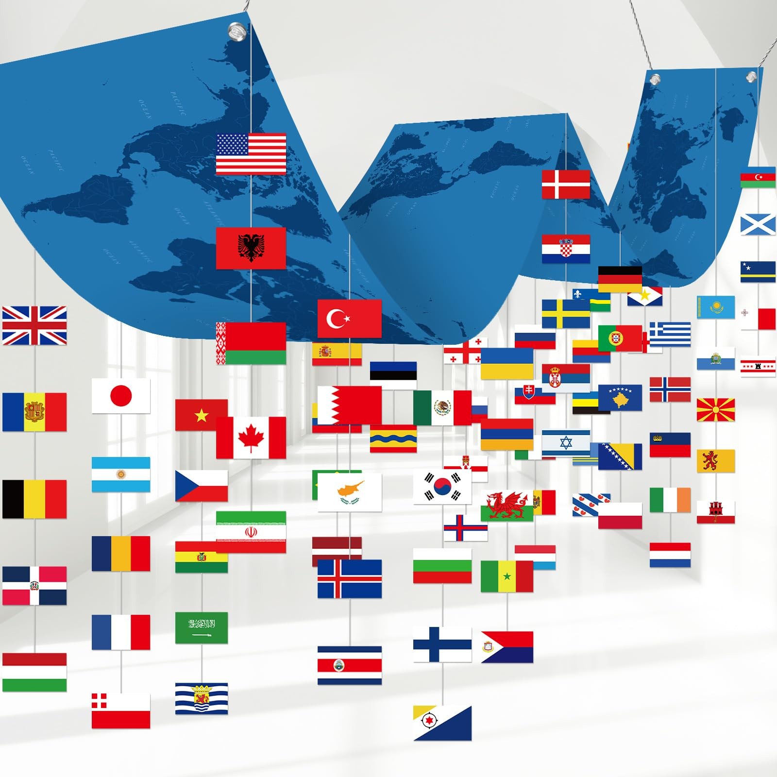 Leinuosen International Flag Banner 144 X 15 Inch World Map Banner 90 Countries