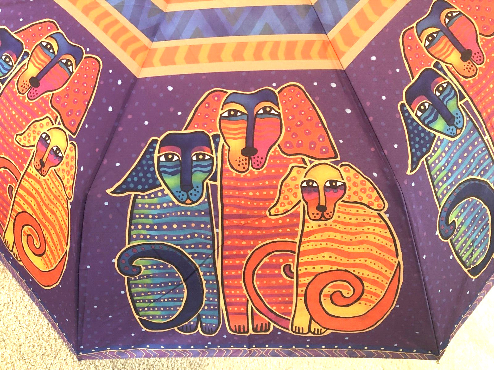 NEW Laurel Burch Puppy Dog CANINE FRIENDS design Mult Compact Umbrella AutoOpen