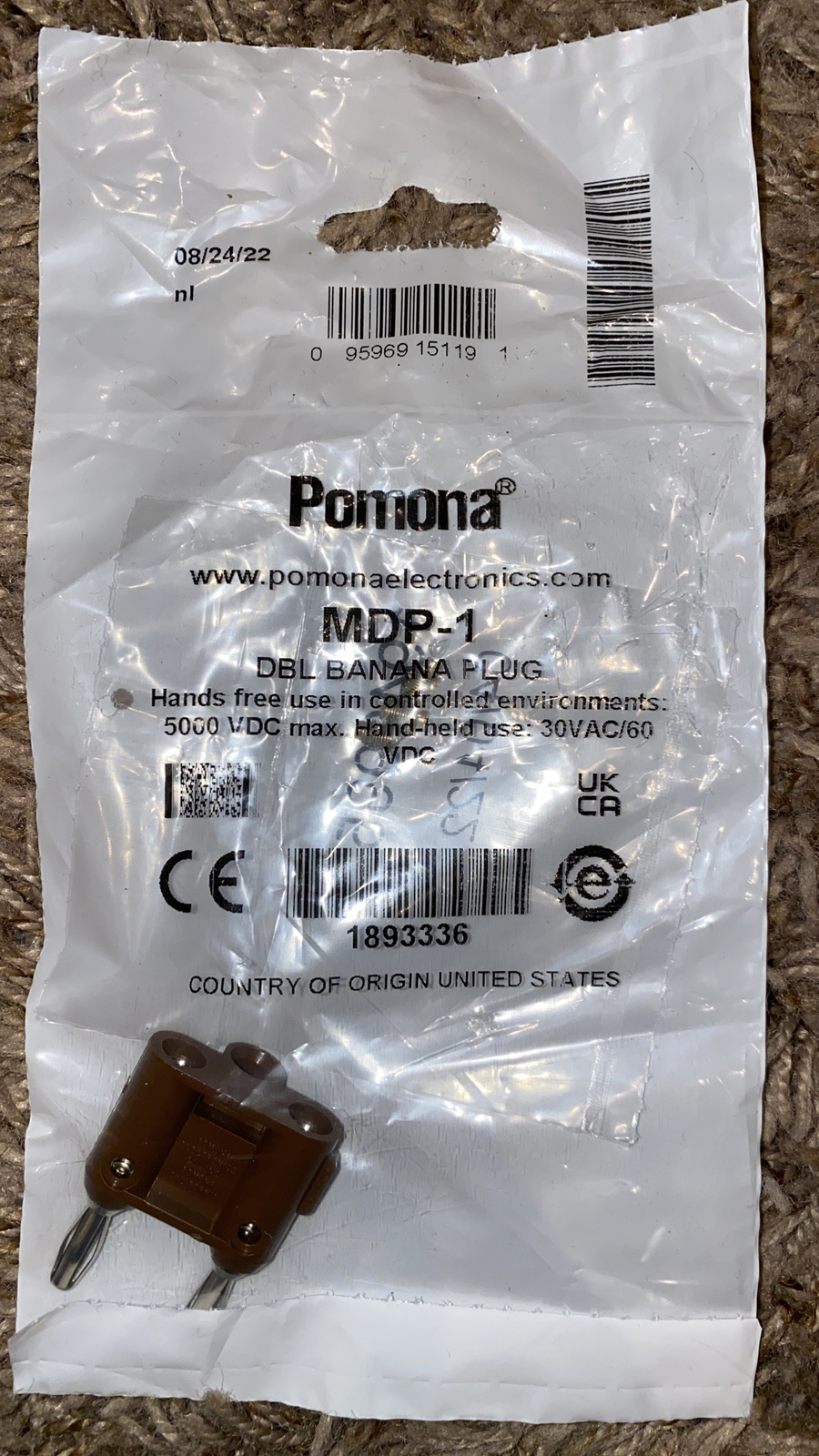 Pomona MDP-1 Double Banana Plug, Solderless, Brown