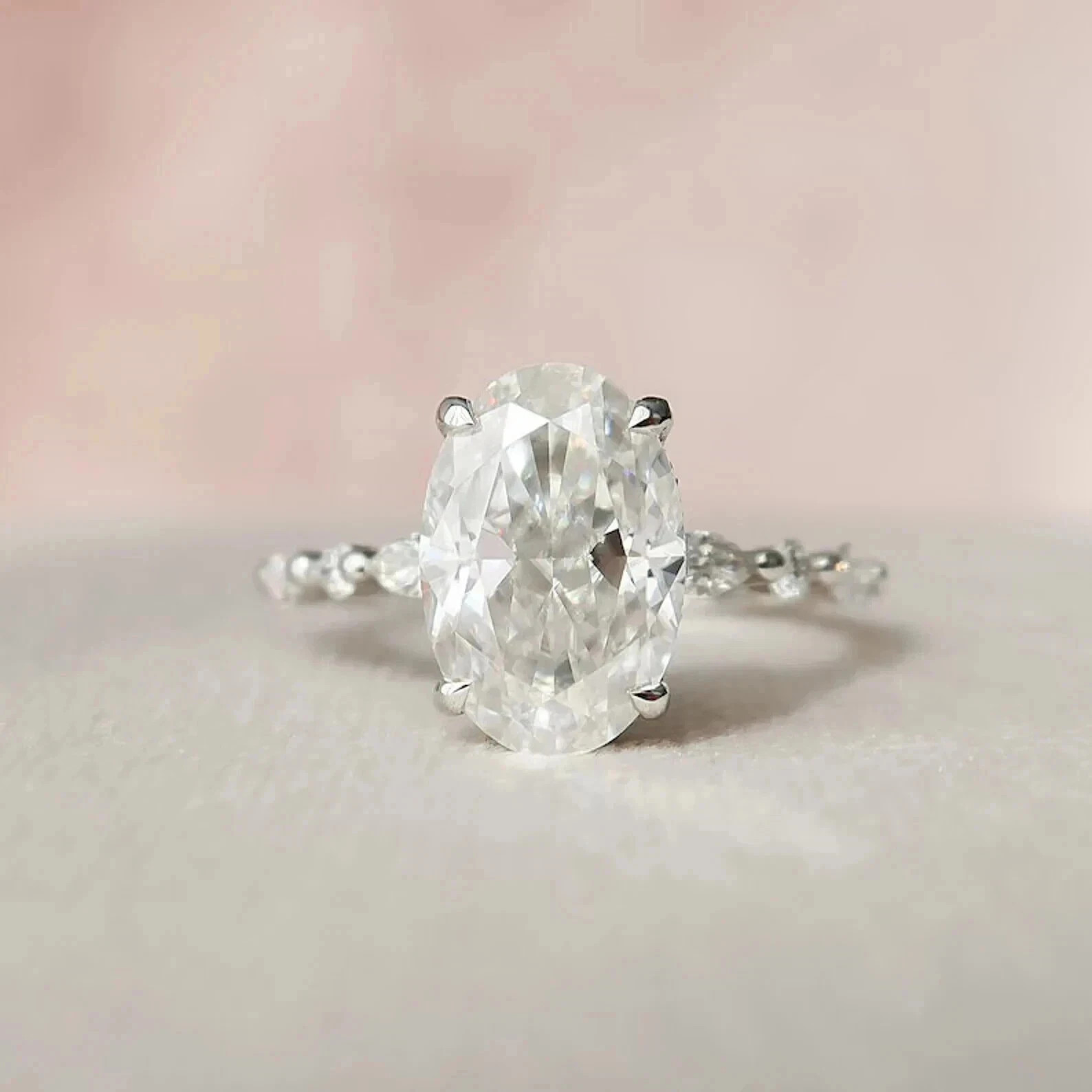 3.60 Ct Oval Cut White Moissanite Prong Wedding Ring 925 Sterling Silver