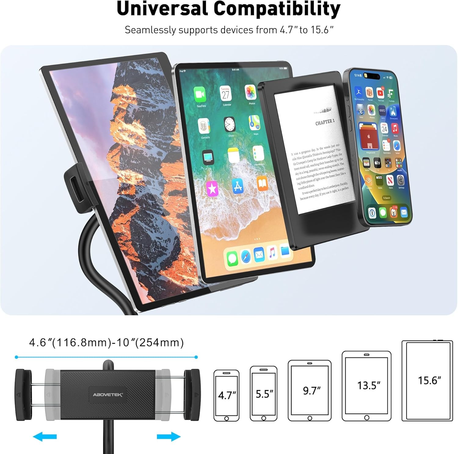 Adjustable 360° Tablet Holder for Bed, Hands-Free iPad Stand Mount