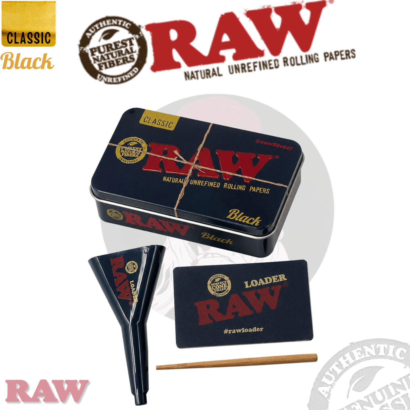 RAW Cone Loader for Lean and 1 1/4 with Scoop Card and Poker