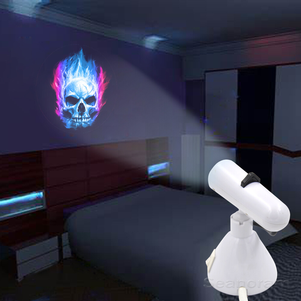 Red Blue Flaming Skull Decor Home Bedroom Desk Lamp LED Projector Shadow Light