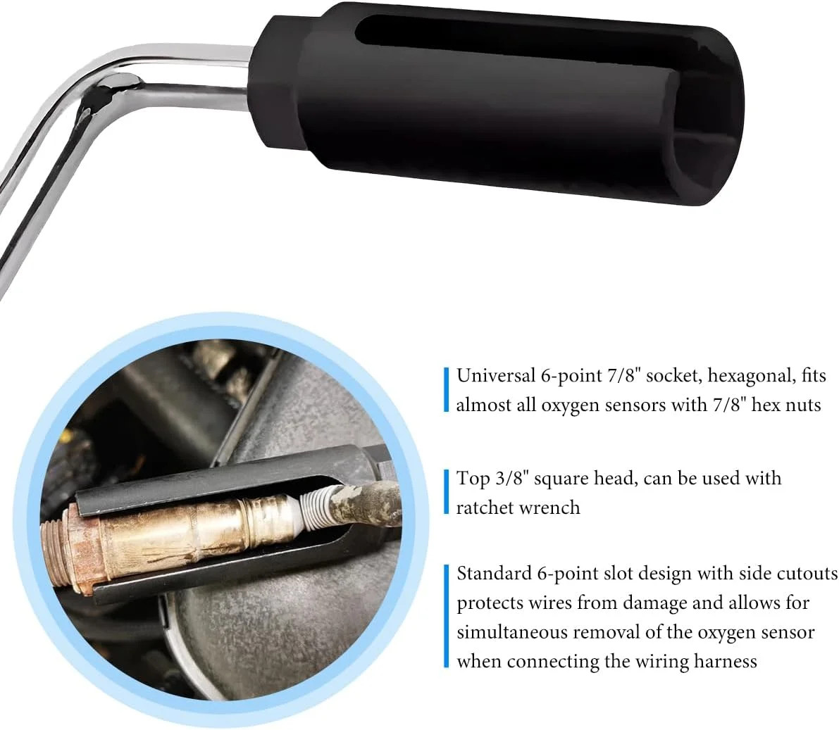 Oxygen Sensor Socket, Chromed-Vanadium Steel Oxygen Sensor Wrench Removal Tool w