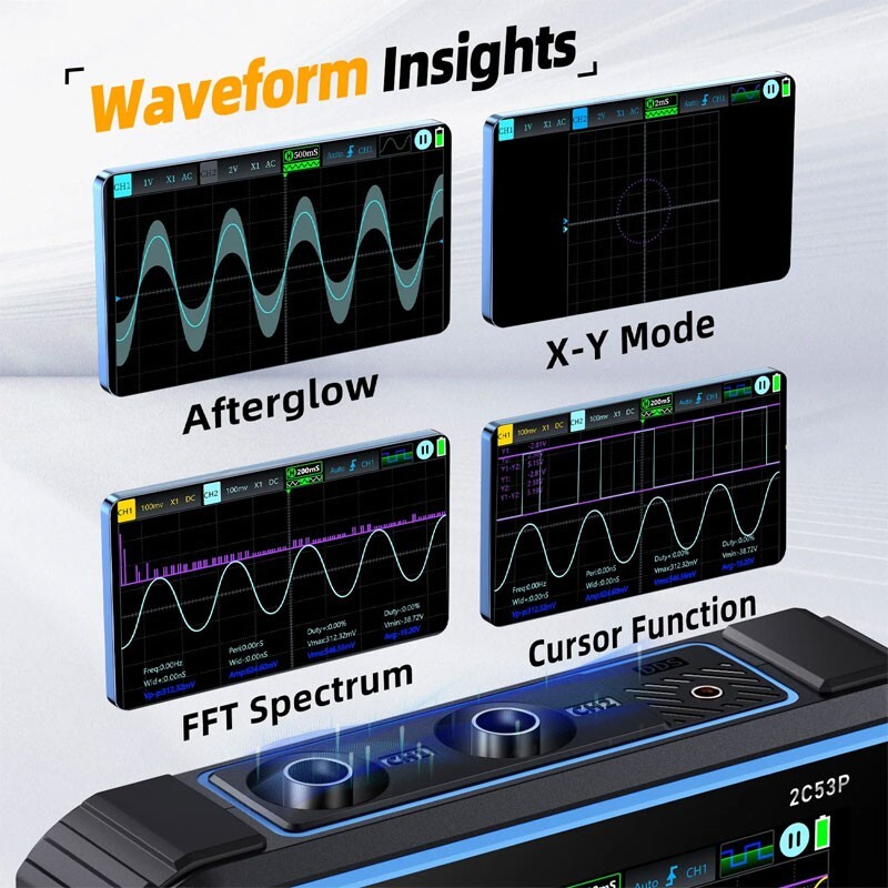 FNIRSI-2C53P 3-IN-1 2-Ch 50MHz Handheld Touchable Oscilloscope Multimeter