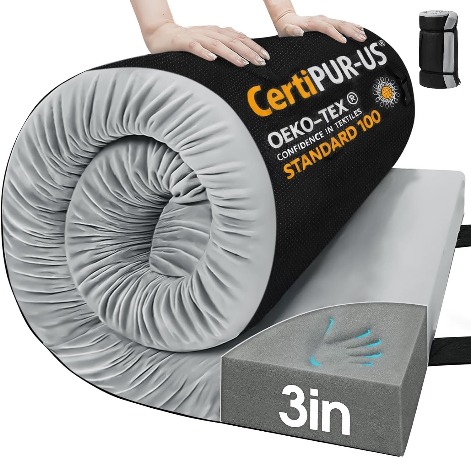 3" Memory Foam Camping Pad Roll Up Floor Mat