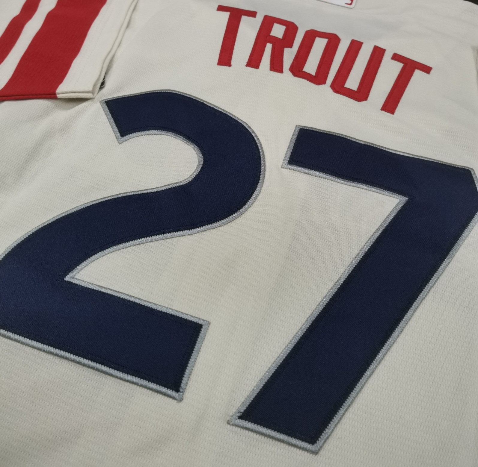 Mike Trout #27 Angels City Cream Cool Base Sewn Stitched Jersey.