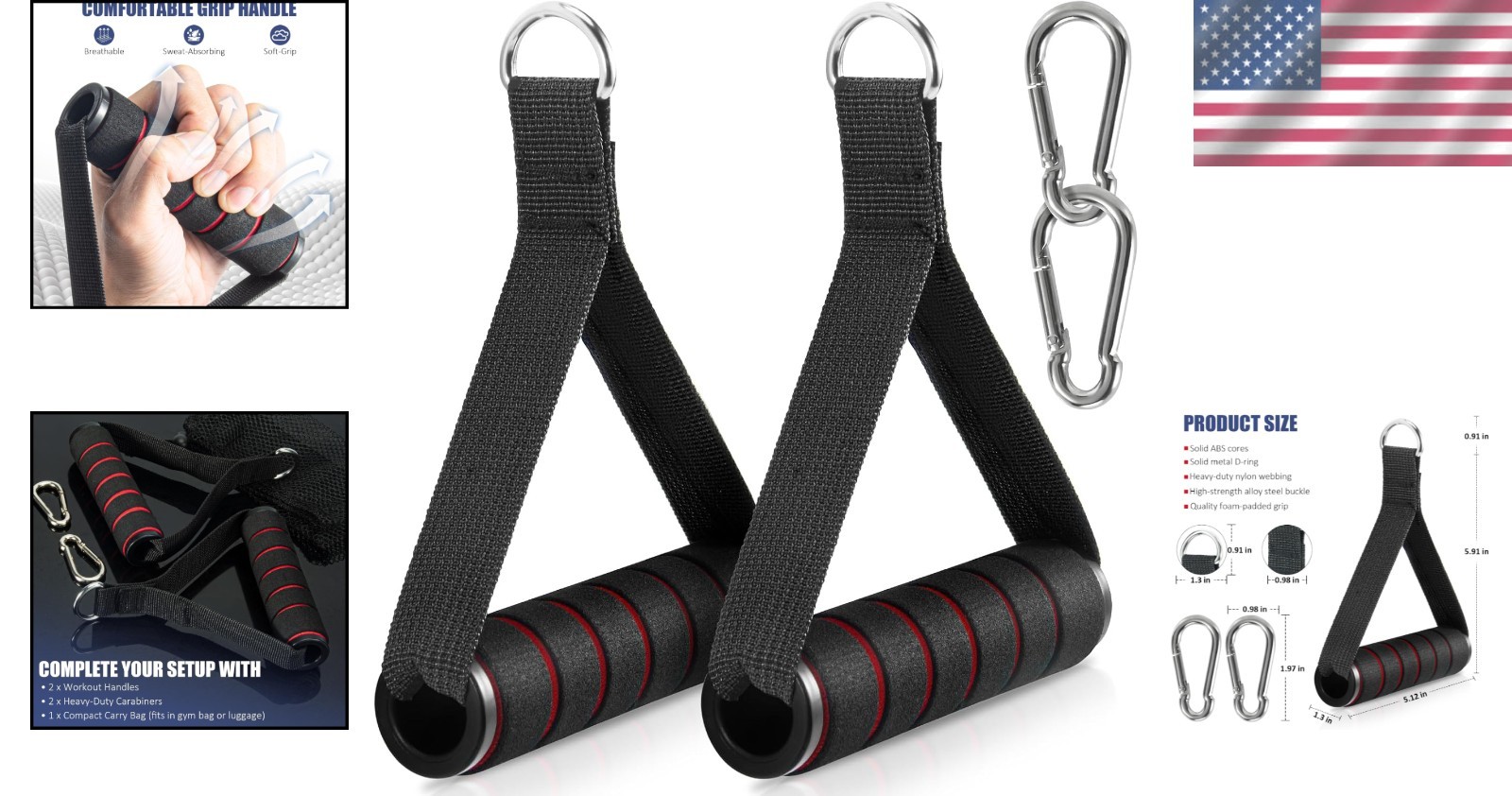 2 Pack Upgraded Exercise Handles, Gym Handle Equipment for Cable Machine Attachm