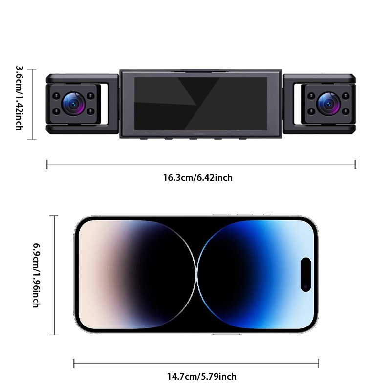 360 Degree View 4 Channel Dash Cam Front and Rear Inside Left Right, Dash Camera