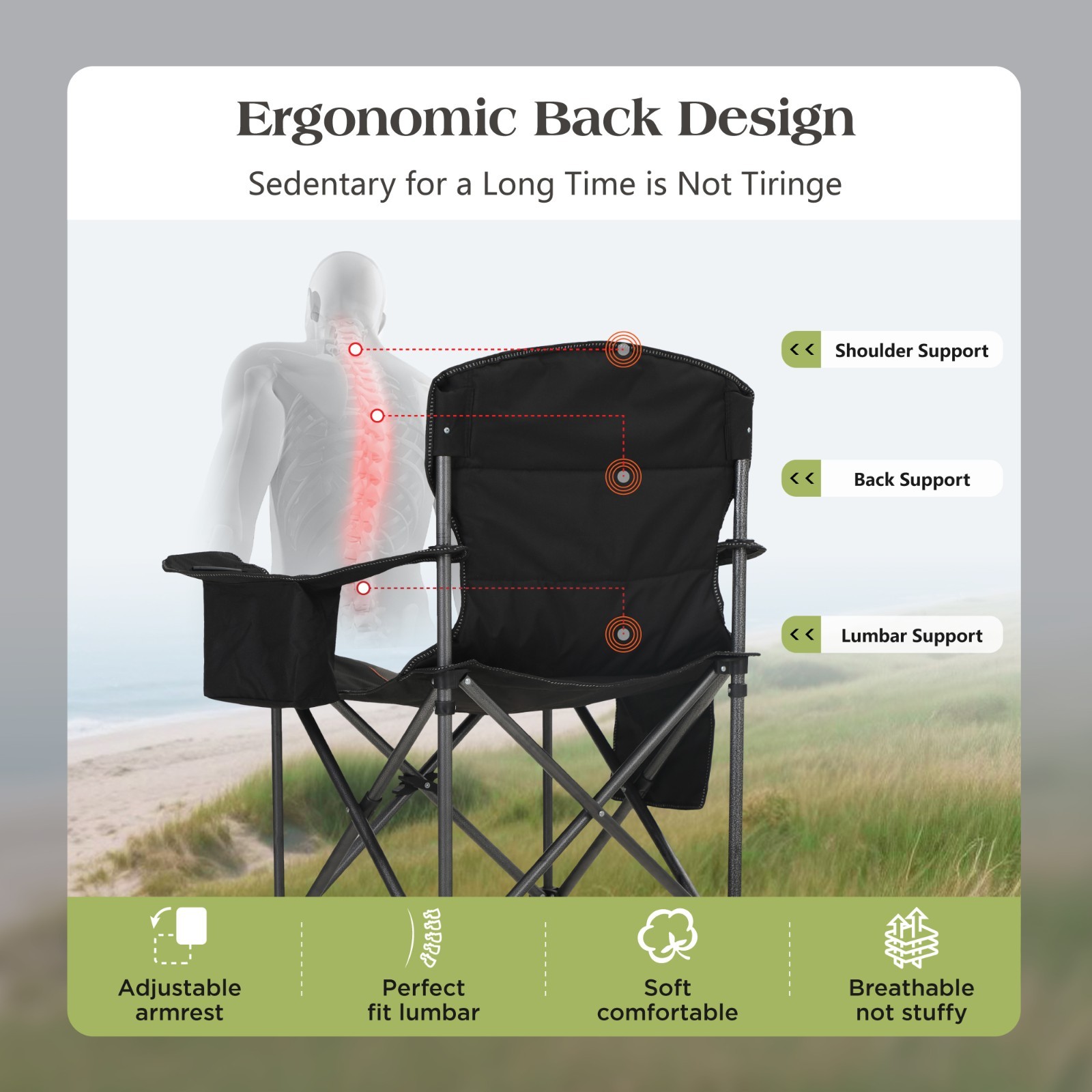 2 Pack Camping Chair Heavy Duty Folding Chairs Oversized Portable Outdoor Chairs