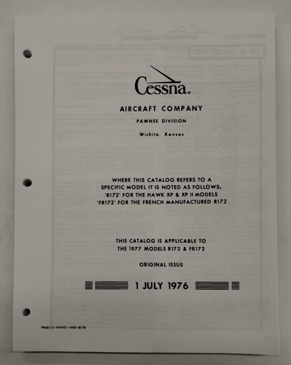 Cessna 1977 R172 Hawk XP Parts Catalog-Copy