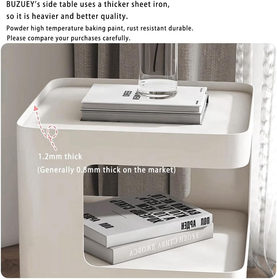 Modern Metal Side Table with Storage,Small End Table for Sofa & Couch,3-Tier Com