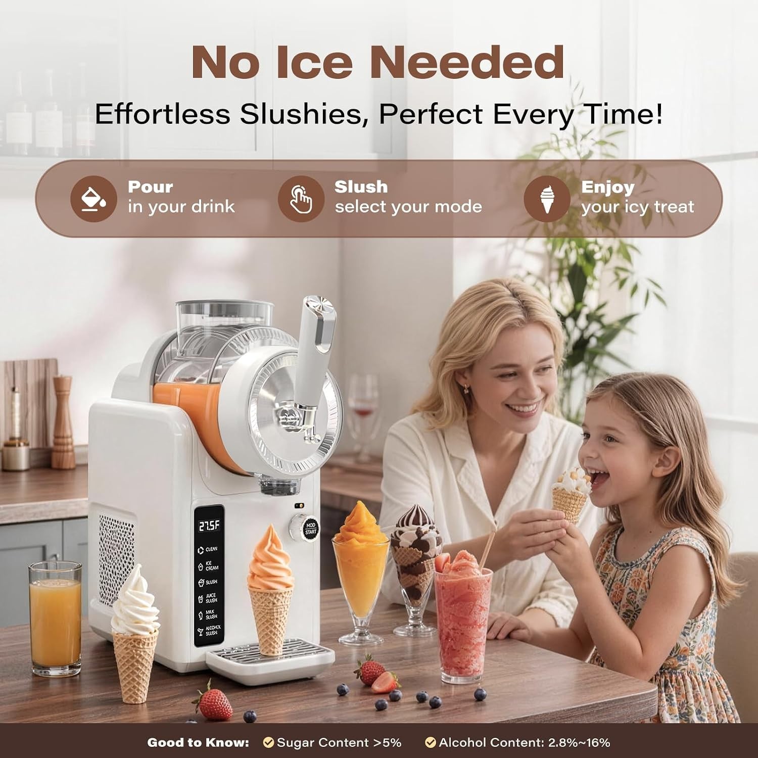 5 Presets Slushy Maker, LED Display, Auto Clean