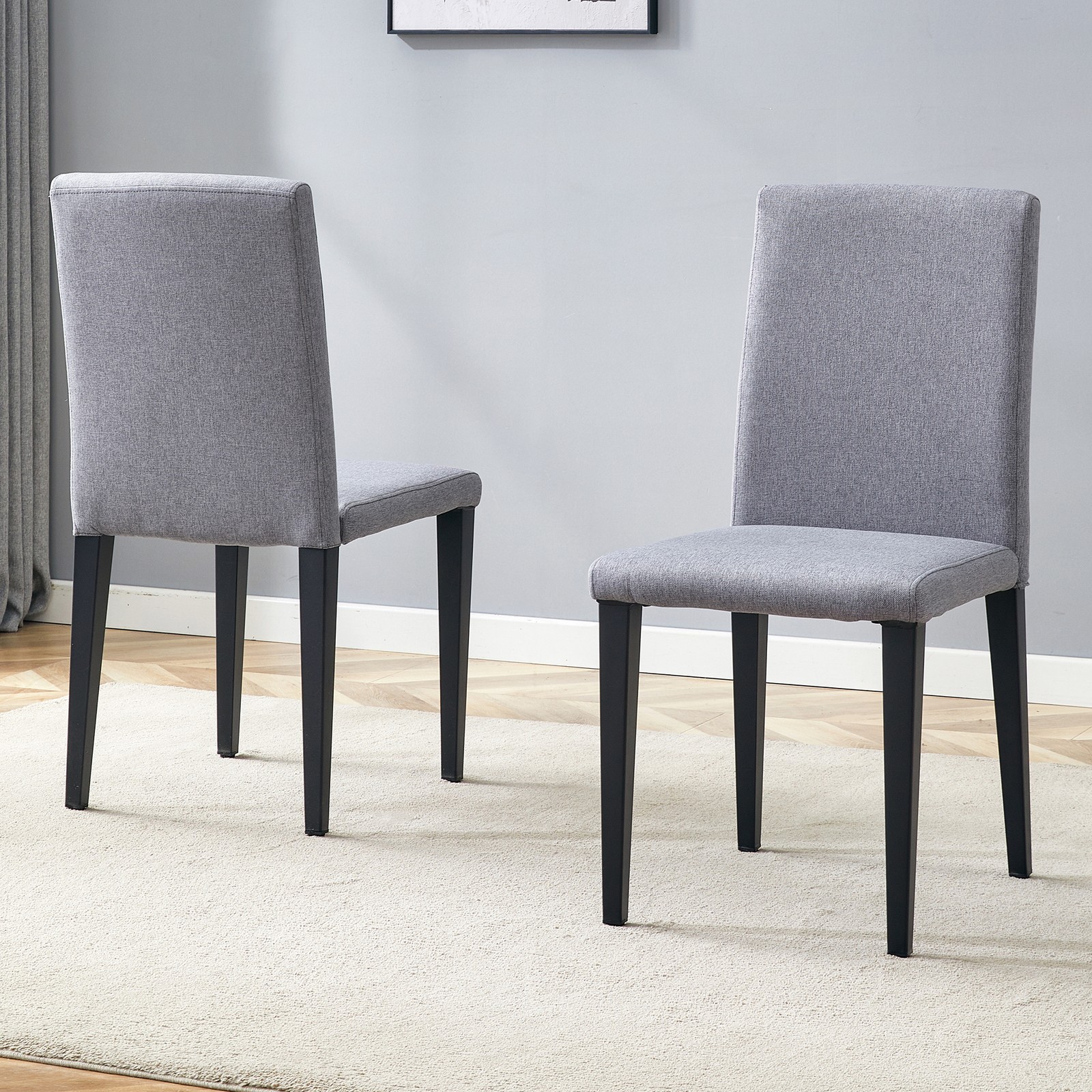 Two Light Gray Linen-Cotton dining chairs, simple and versatile, comfortable a