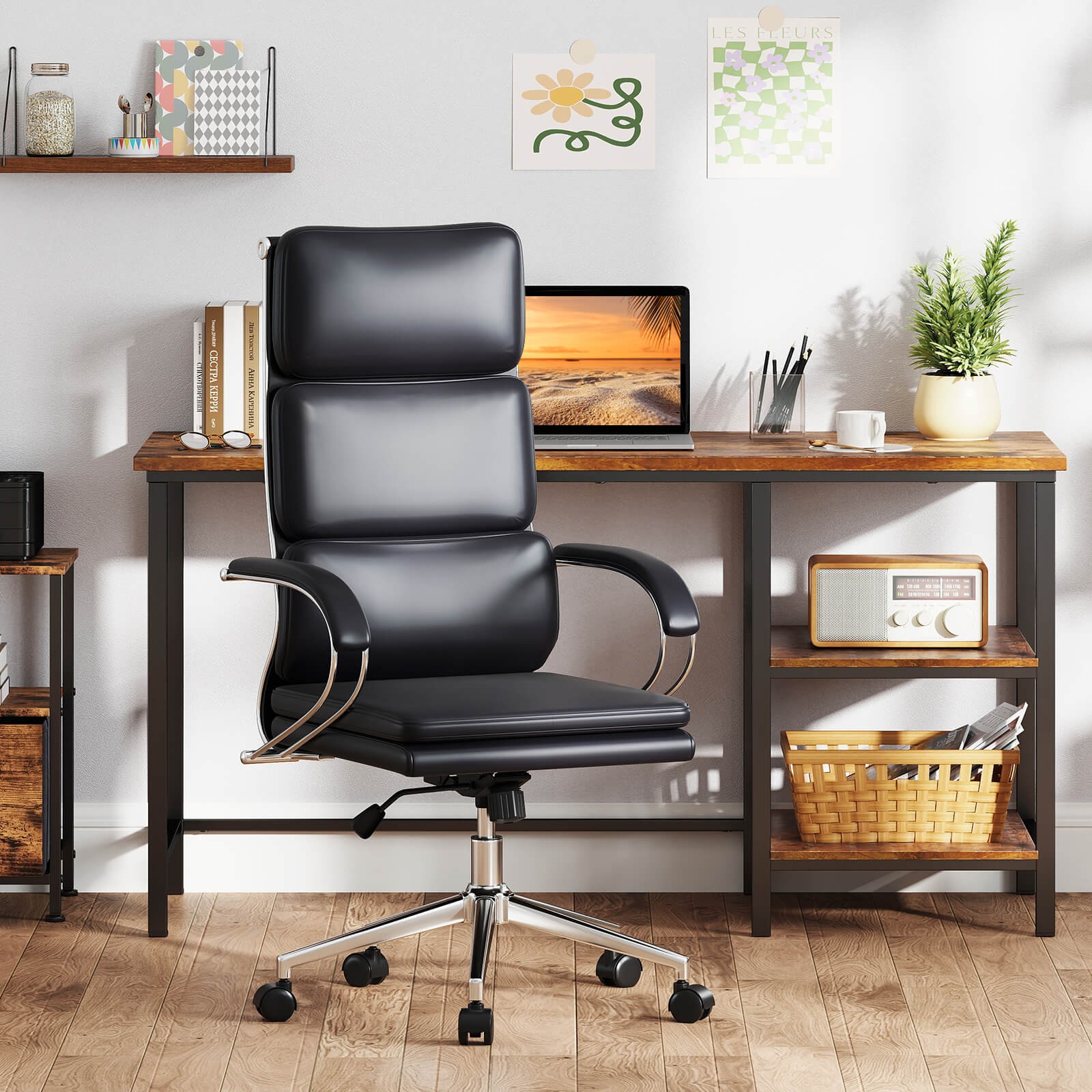 Ergonomic Leather Office Chair Executive Chair w/ Adjustable Lumbar Support