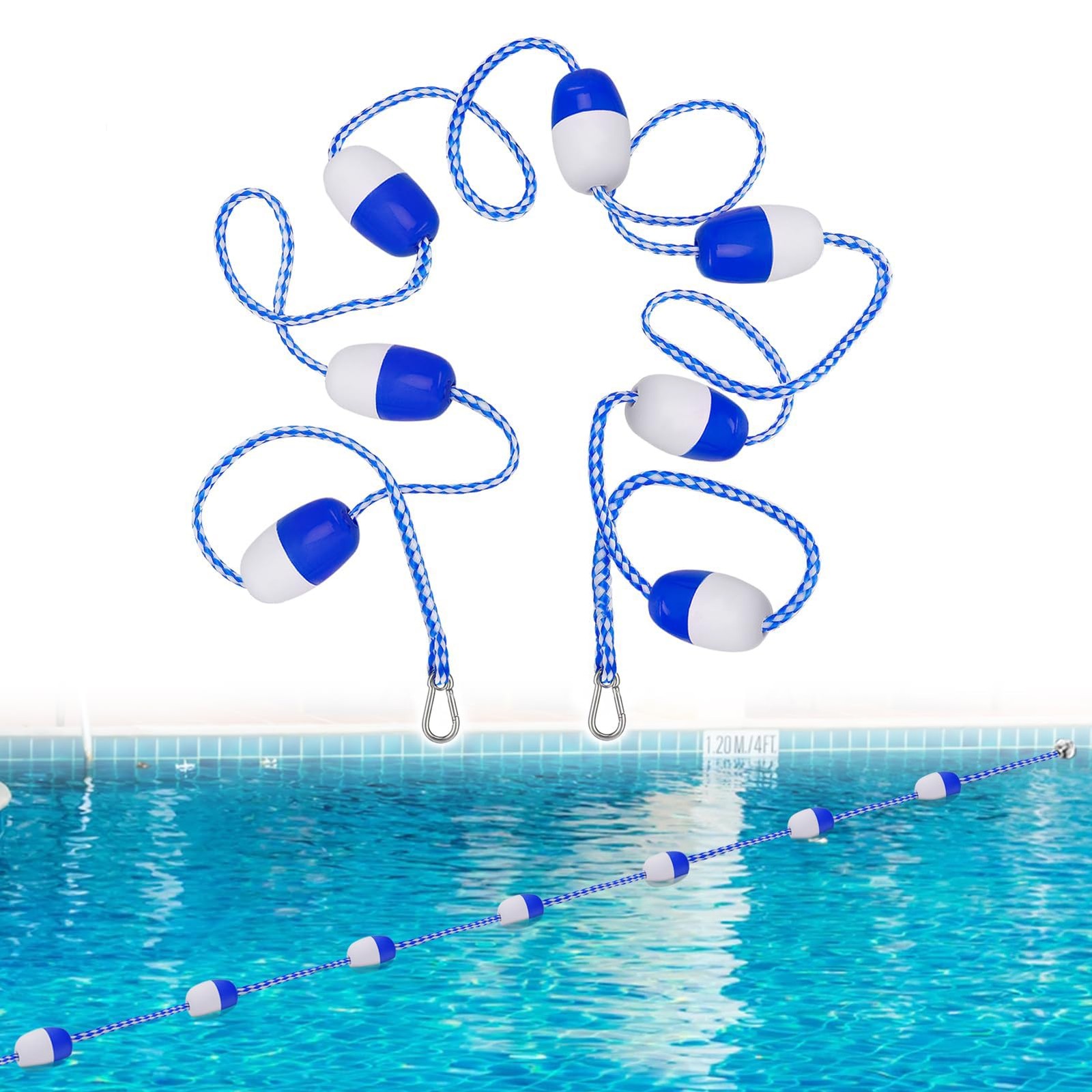 16ft 20ft Adjustable Pool Safety Rope with Floats, Floating Pool Divider Stur...