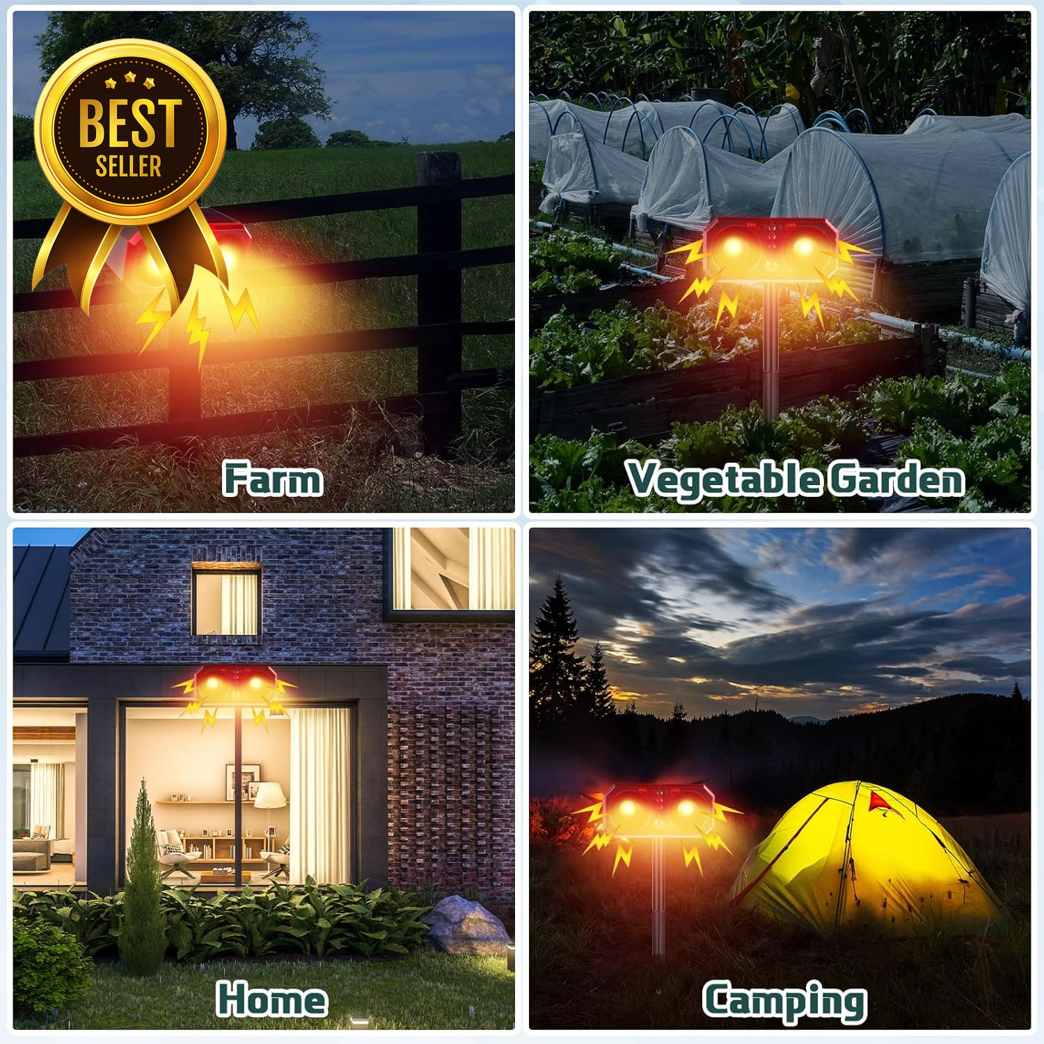 4 Pack Solar Motion Sensor Alarm 130dB Animal Deterrent with Remote