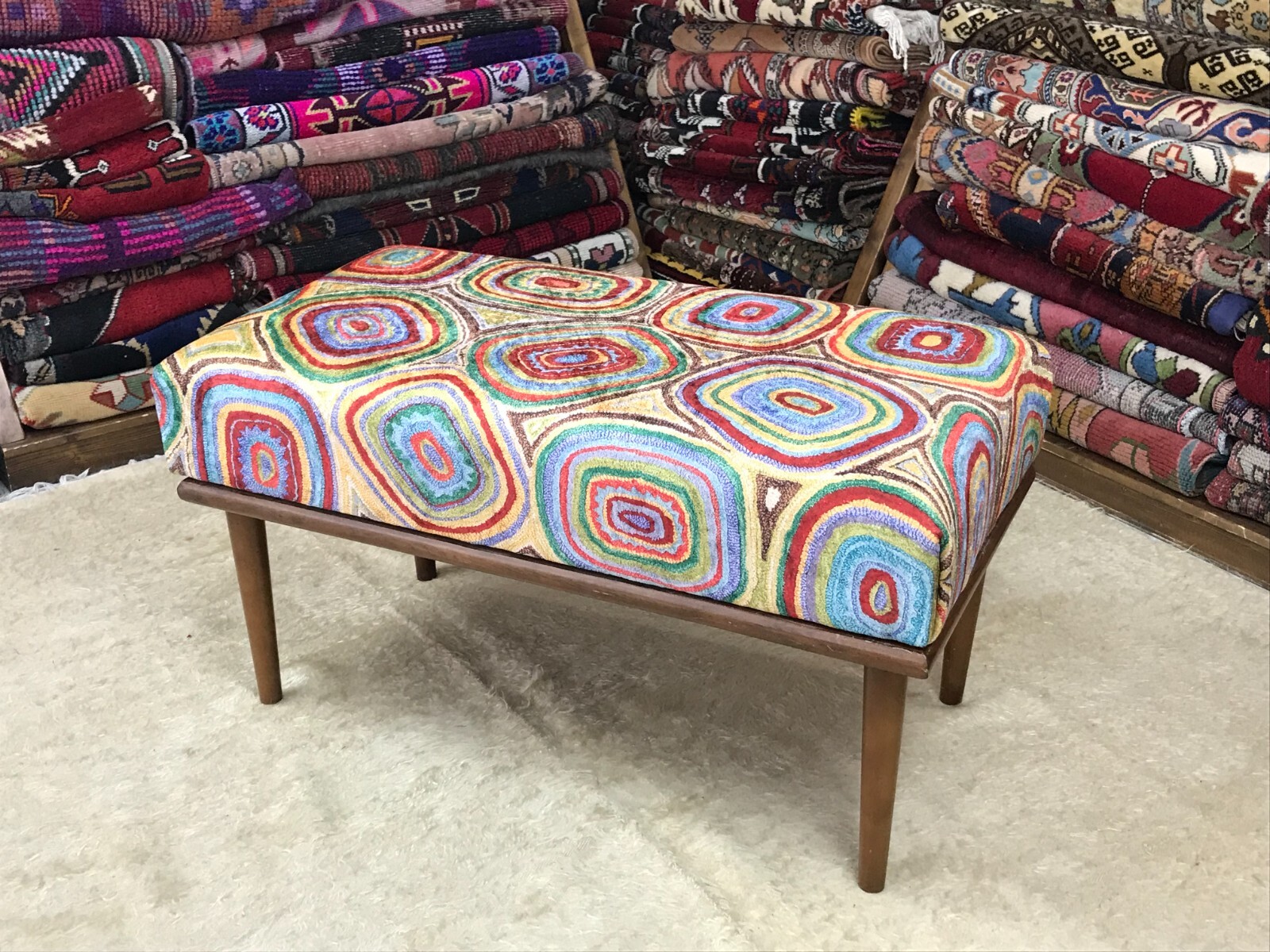 Handmade Kilim Upholstered Ottoman Footstool Piano Entryway Bedroom Bench
