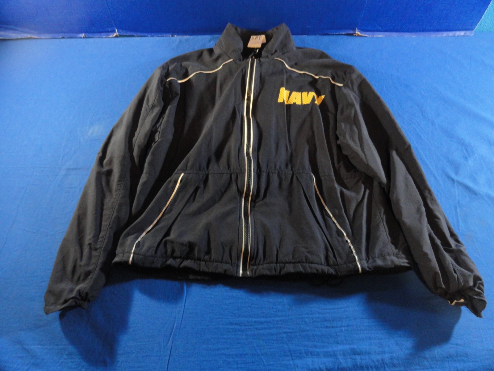 DISCONTINUED USN US NAVY BLUE REFLECTIVE PT RUNNING JACKET SMALL EXTRA SHORT