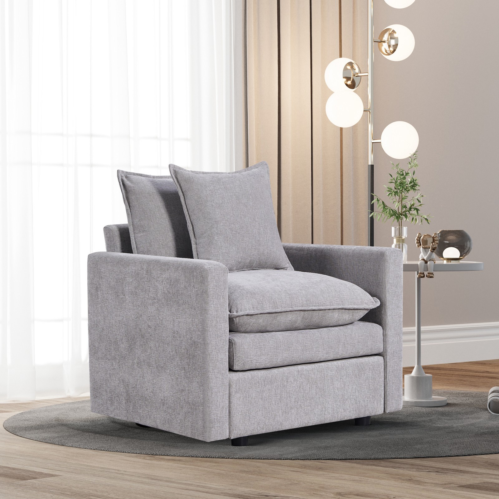 Chenille  Fabric Comfy Deep Single Seat Sofa Upholstered Reading Armchair
