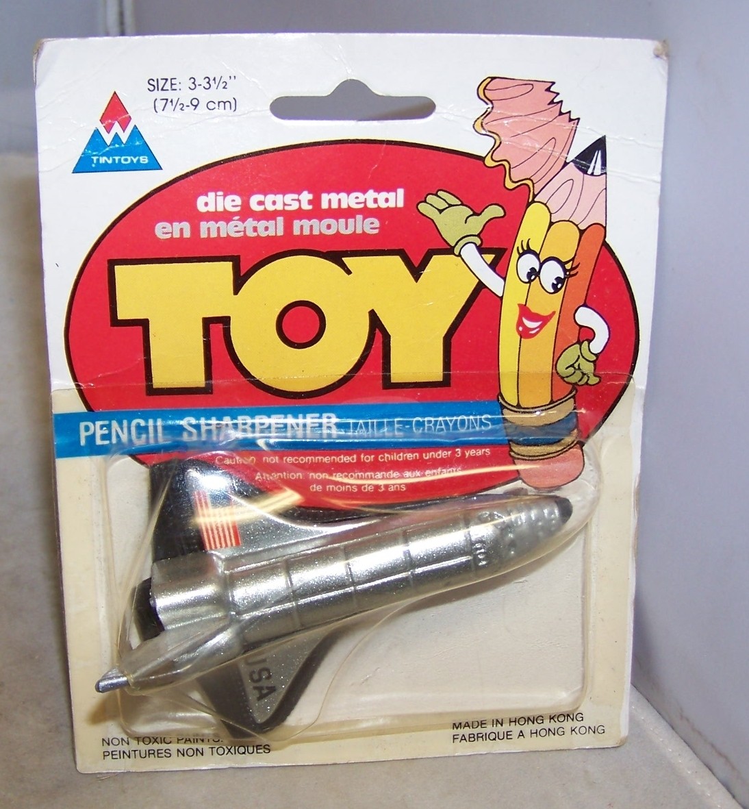 VINTAGE TINTOYS SPACE SHUTTLE PENCIL SHARPENER METAL 3.5" NIP RARE