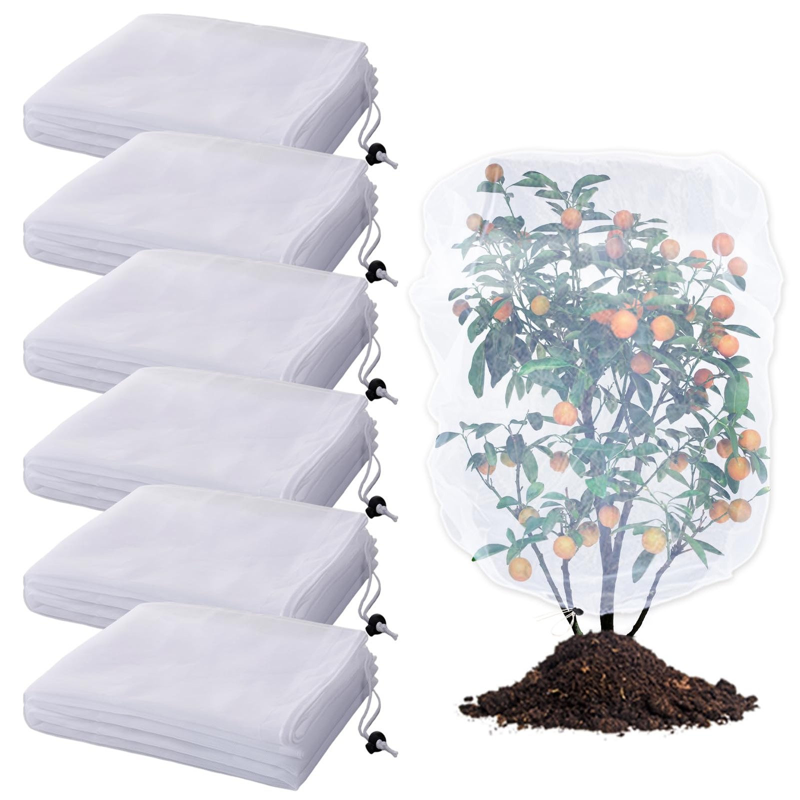 6 Pack Insect Bird Netting Cover - 4x5FT Blueberry Bushes 4x5ft, White