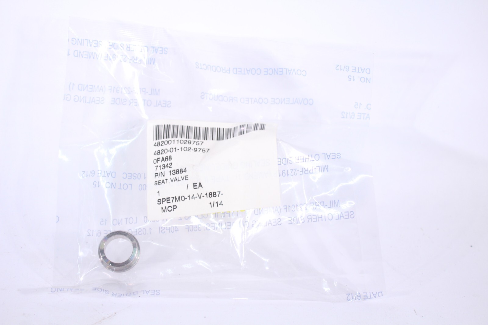 VALVE SEAT 13884 4820-01-102-9757 4820011029757 NEW