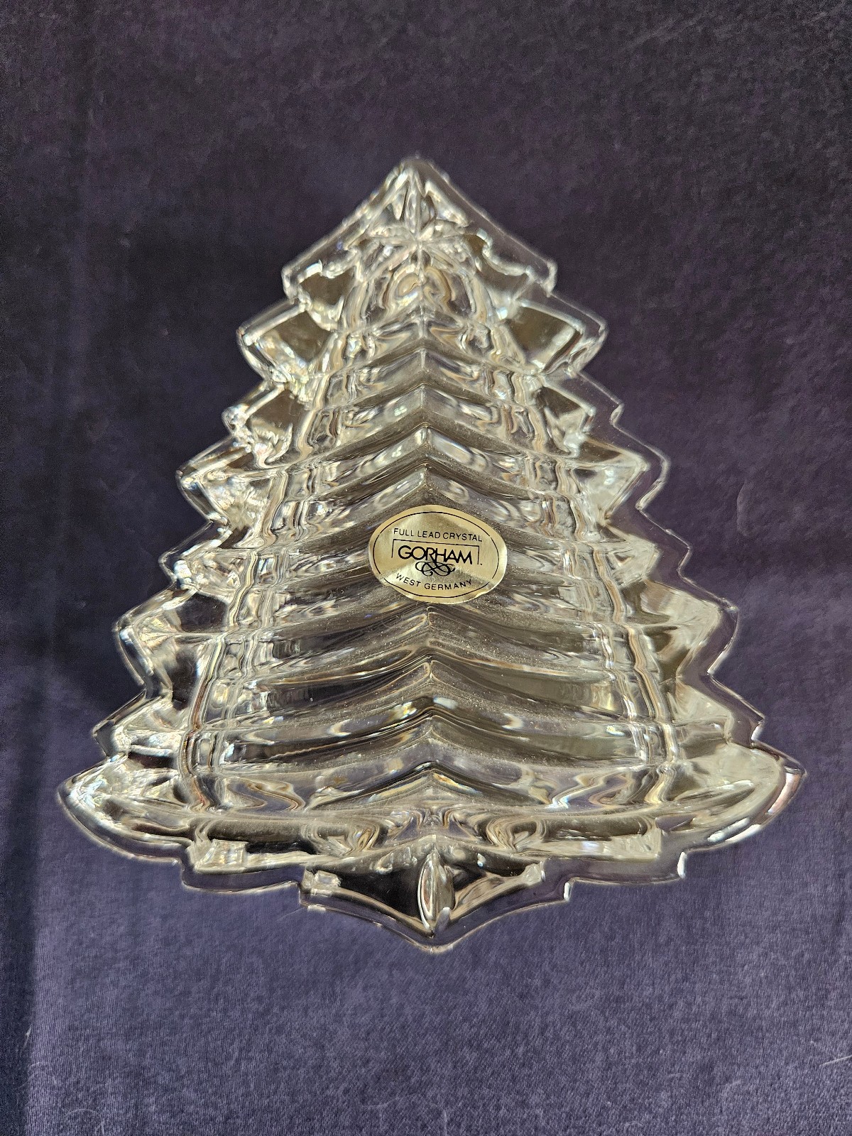 Gorham W Germany Clear Lead Crystal Christmas Tree Trinket Keepsake Box W/Lid