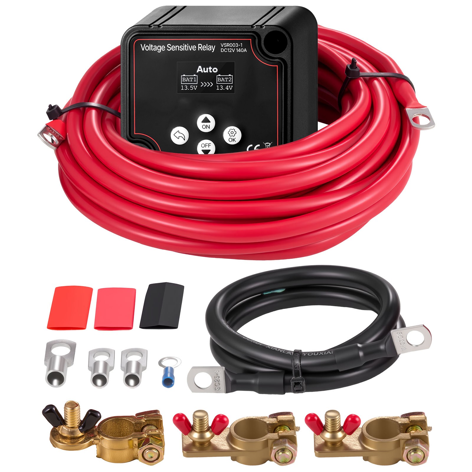 Uimoso Dual Battery Isolator Kit with Voltage Relay and Voltmeter, 12V 140A